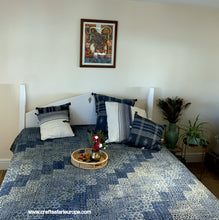 Load image into Gallery viewer, Indigo Patchwork Ajrakh Block Printed Kantha Embroidered Bedspread
