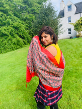 Load image into Gallery viewer, Red and Grey Ikkat Scarf
