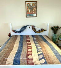 Load image into Gallery viewer, Indigo Patchwork Ajrakh Block Printed Kantha Embroidered Bedspread
