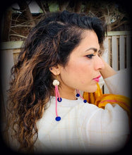 Load image into Gallery viewer, Pink Purple Fabric Kantha Stitched earrings
