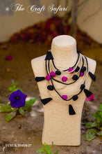 Load image into Gallery viewer, Pink and black tiered bead and tassel neckpiece
