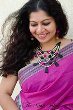 Load image into Gallery viewer, Pink and black tiered bead and tassel neckpiece
